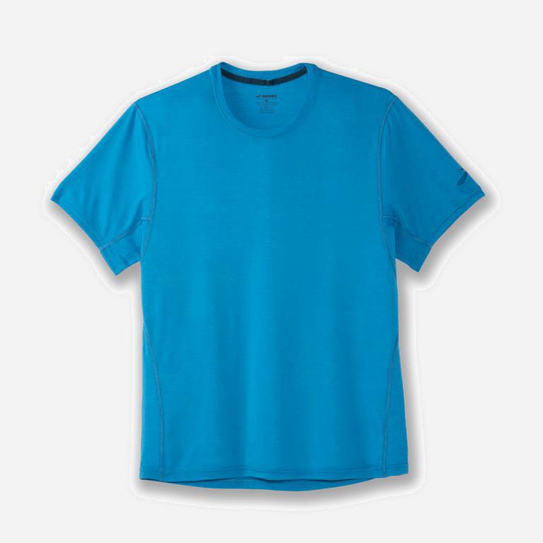 Brooks Distance Mens Short Sleeve Running Shirt Ireland Electric Blue (FSDV-74035)